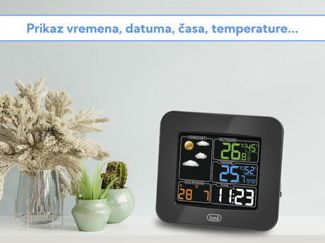 EOL - TREVI ME 3165 RC brezžična vremenska postaja, velik barvni display, 2x alarm, radijsko vodena ura