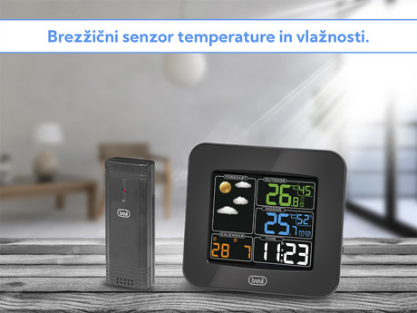 EOL - TREVI ME 3165 RC brezžična vremenska postaja, velik barvni display, 2x alarm, radijsko vodena ura