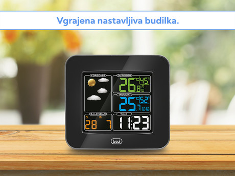 TREVI ME 3165 RC brezžična vremenska postaja, velik barvni display, 2x alarm, radijsko vodena ura