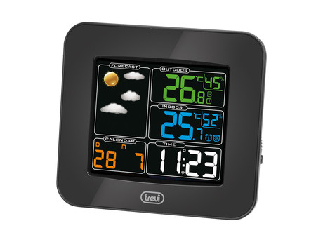 TREVI ME 3165 RC brezžična vremenska postaja, velik barvni display, 2x alarm, radijsko vodena ura