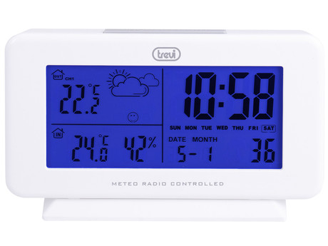 TREVI ME 3P08 RC brezžična vremenska postaja, velik barvni display, alarm, radijsko vodena ura, bela