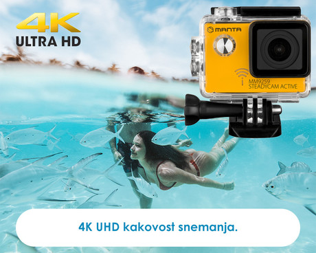 EOL - Aktivna športna kamera MANTA MM9259 STEADYCAM ACTIVE, 4K-UHD,WiFi, Sony senzor + stabilizator, vodoporno ohišje
