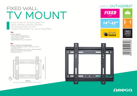 Nosilec za TV OMEGA OUTV200B27, 14''-42'', fiksen, Vesa do 200x200