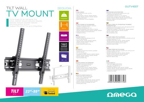 Nosilec za TV OMEGA OUTV400T, 26"-55", Vesa do 600x400, do 45kg, naklon od -2° do 12°, gibljivost za 180°