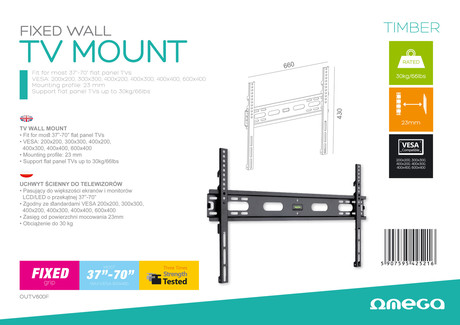 Nosilec za TV OMEGA OUTV600F, 30''-75'', fiksen, Vesa do 600x400
