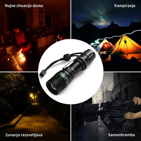 EOL - PLATINET prenosna LED svetilka (Flashlight) PAFZ3W, Alu, ZOOM, CLIP vrvica