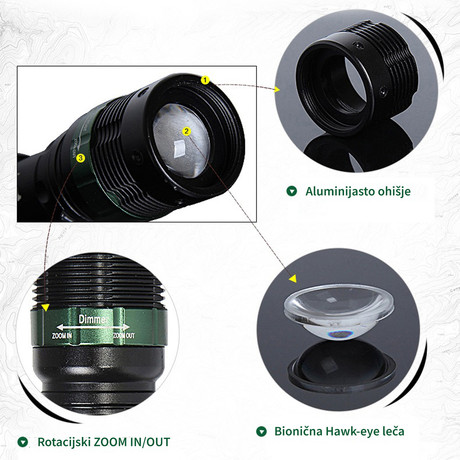 PLATINET prenosna LED svetilka (Flashlight) PAFZ3W, Alu, ZOOM, CLIP vrvica
