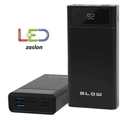EOL - Power bank BLOW PB40A, 40.000mAh, Polymer baterija, Quick Charge 3.0, LED zaslon, Type-C, črna