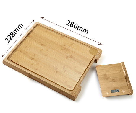 PLATINET bambus lesena deska za rezanje + vgrajena lesena kuhinjska tehtnica