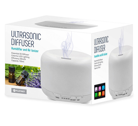 Platinet PDLAD12 vlažilec zraka in razpršilec eteričnih olj ULTRASONIC (Aromatherapy + home SPA) + LED ambientna osvetlitev v 6. barvah, bele barve
