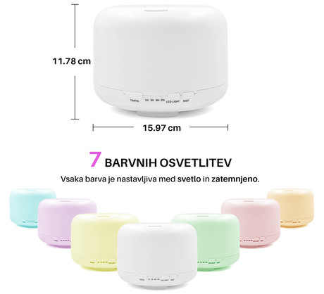 Platinet PDLAD12 vlažilec zraka in razpršilec eteričnih olj ULTRASONIC (Aromatherapy + home SPA) + LED ambientna osvetlitev v 6. barvah, bele barve