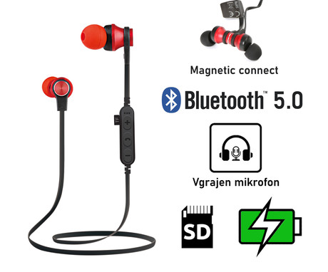 EOL - PLATINET PM1062R Bluetooth športne slušalke+mikrofon+microSD, rdeče