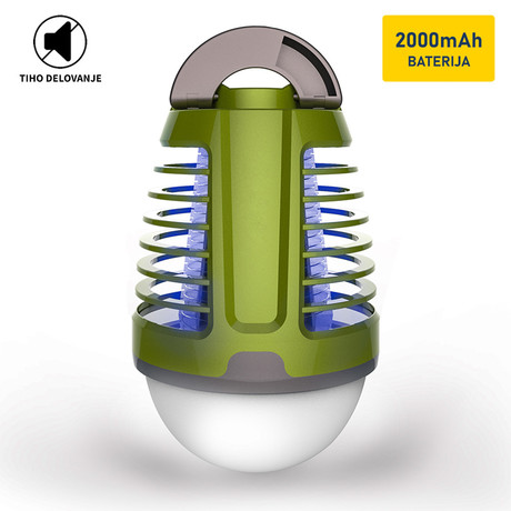 PLATINET PMKL6500 2v1 svetilka proti mrčesu / insektom, 5W, LED svetilka, polnilna baterija, IP44 vodoodpornost, visoka učinkovitost, trpežna izdelava, tiho delovanje, do 40m2, zeleno-siva