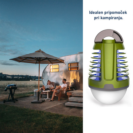 PLATINET PMKL6500 2v1 svetilka proti mrčesu / insektom, 5W, LED svetilka, polnilna baterija, IP44 vodoodpornost, visoka učinkovitost, trpežna izdelava, tiho delovanje, do 40m2, zeleno-siva