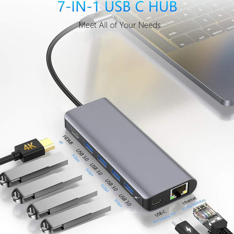 EOL - PLATINET PMMA9857 Multimedijski USB 3.0, Type-C, priključna postaja HUB 7v1, Gigabit Ethernet RJ45, HDMI 4K