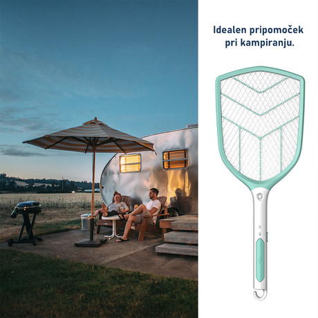 PLATINET PRMB3839 2v1 električni lopar proti mrčesu / insektom, LED svetilka, polnilna baterija, visoka učinkovitost, trpežna izdelava, tiho delovanje, belo-zelen