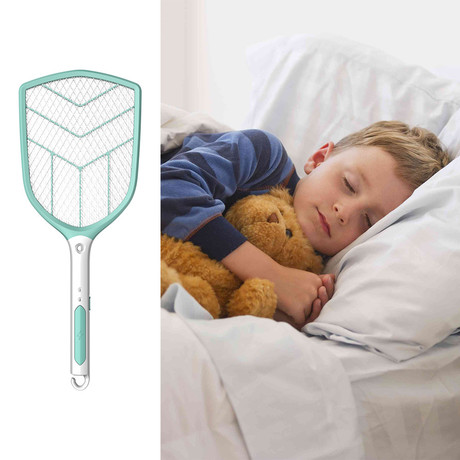 PLATINET PRMB3839 2v1 električni lopar proti mrčesu / insektom, LED svetilka, polnilna baterija, visoka učinkovitost, trpežna izdelava, tiho delovanje, belo-zelen