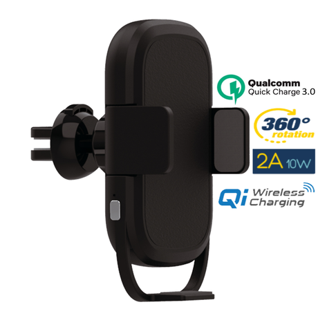 EOL - Platinet avto polnilec, samodejni električni zaklep, brezžični Qi, Quick Charge 3.0, 2A, 10W, 360° vrtljiv