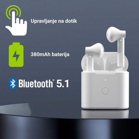 EOL - XIAOMI QCY T7 Bluetooth 5.1, TWS slušalke s polnilno enoto, do 17,5ur, Noise Reduction, Touch, Type-C, ENC Audio, bele