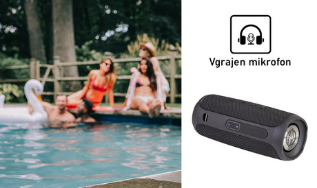 MANTA SPK130GO Bluetooth 5.0 zvočnik + woofer, Bluetooth/USB/MicroSD/Radio FM/AUX-in, 10W, TWS, IPX4, do 5 ur predvajanja, črn