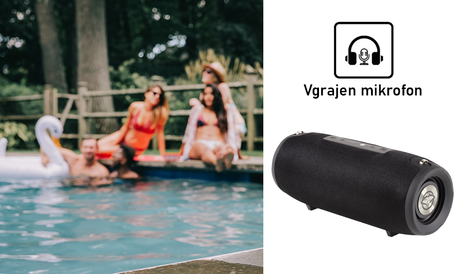 MANTA SPK15GO Bluetooth zvočnik + woofer, BT5.0/USB/MicroSD/Radio FM/AUX-in, 20W, IPX4, do 8 ur predvajanja, črn