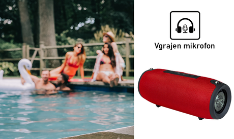 EOL - MANTA SPK15GO Bluetooth zvočnik + woofer, BT5.0/USB/MicroSD/Radio FM/AUX-in, 20W, IPX4, do 8 ur predvajanja, rdeč