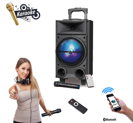 EOL - MANTA SPK5000 PRO, Karaoke zvočni sistem, prenosni/voziček, vgrajena baterija, BLUETOOTH/USB/MP3/SD/RADIO FM, Disco LED lučke, 4.000W P.M.P.O