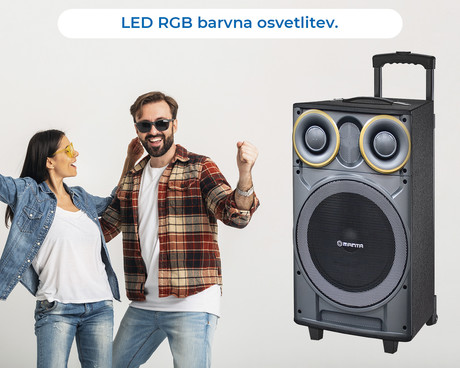 EOL - MANTA SPK5003 GHUL, Karaoke zvočni sistem, prenosni/voziček, vgrajena baterija, BLUETOOTH/USB/MP3/SD/RADIO FM, Disco LED lučke, 2.500W P.M.P.O