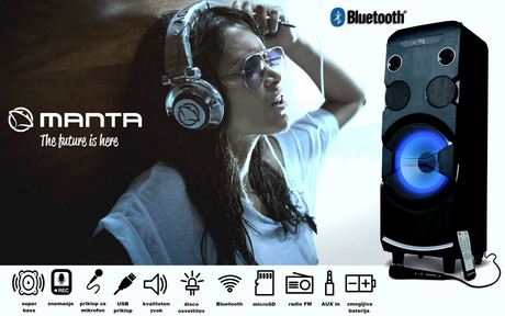 EOL - MANTA SPK5032 Bluetooth karaoke zvočni sistem, prenosni, vgrajena baterija, 8.000W P.M.P.O., 80W RMS
