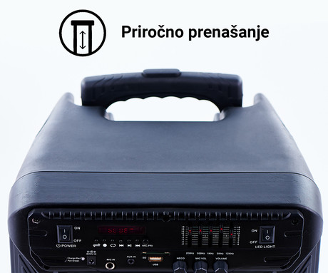 MANTA SPK5033, Karaoke zvočni sistem, prenosni/voziček, vgrajena baterija, Bluetooth 5.0, USB/MP3/SD/RADIO FM, Disco LED lučke, TWS