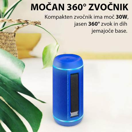 EOL - PROMATE Silox PRO brezžični Bluetooth zvočnik, TWS–True Wireless STEREO, neverjetnih 30W, IPX6 vodoodporen, USB/MicroSD/AUX, mikrofon, do 10ur,  360°, power bank, LED osvetlitev, moder