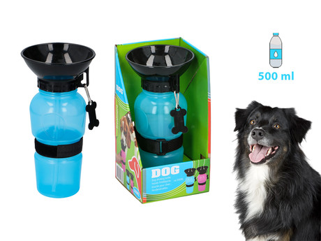 EOL - Prenosna flaška za pse, 2v1, flaška + skodelica, 500ml, modra