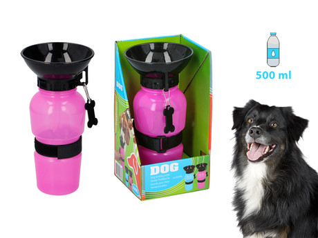 EOL - Prenosna flaška za pse, 2v1, flaška + skodelica, 500ml, roza