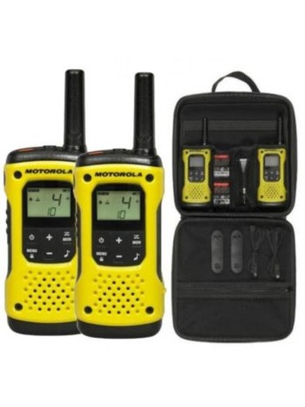 MOTOROLA T92 H20 walkie talkie komplet, 2-KIT, PMR446, VOX funkcija, doseg 10km, polnilna baterija, LED svetilka, IP67 vodoodpornost, +dodatki, rumeno-črn