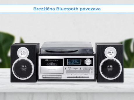 TREVI TT-1072, Glasbeni sistem, FM Radio DAB/DAB+, Gramofon, Kasetofon, BT/CD/MP3/USB/AUX-in, LCD zaslon, črn