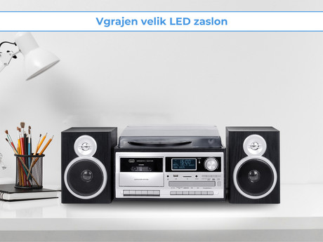 TREVI TT-1072, Glasbeni sistem, FM Radio DAB/DAB+, Gramofon, Kasetofon, BT/CD/MP3/USB/AUX-in, LCD zaslon, črn