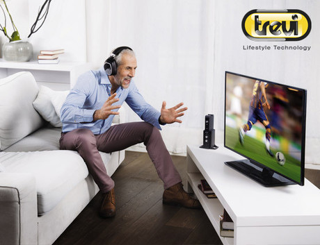 TREVI Brezžične naglavne TV Hi-Fi slušalke FRS 1400, + polnilna postaja, baterija