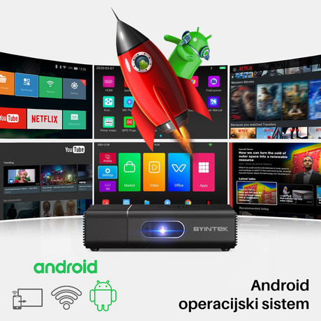 EOL - BYINTEK UFO U30 Pro mini prenosni 3D LED projektor, Android, Wifi, vgrajen zvočnik, HD, HDMI-IN