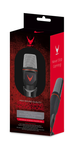 EOL - Platinet VARR VGMM vrhunski namizni mikrofon, za GAMING ali SPLETNO KOMUNIKACIJO, trinožno stojalo s prilagodljivim naklonom, 1.8m rdeč kabel