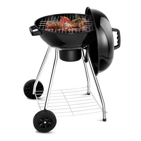 EOL - BBQ DELUXE žar na oglje s pokrovom, voziček, pokrov in posoda iz porcelana, posoda za pepel