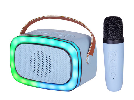 TREVI XR8A01 prenosni KARAOKE zvočnik, Bluetooth, polnilna baterija, USB / microSD / AUX, brezžični mikrofon, RGB LED osvetlitev, moder (Sky Blue)