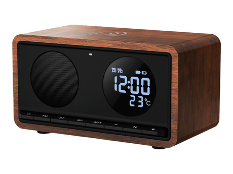 MANTA RDI912 RIMINI radijski sprejemnik / ura / budilka / brezžični polnilec, 5v1, FM Radio, Bluetooth 5.1, polnilna baterija, microSD / AUX / USB Type-C, črn (Velvet Black)