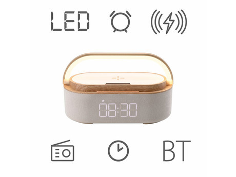 MANTA RDI920 VERONA radijski sprejemnik / ura / budilka / brezžični polnilec, 5v1, FM Radio, Bluetooth 5.0, polnilna baterija, LED luč, USB Type-C, bel (Linen White)