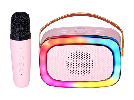 TREVI XR8A01 prenosni KARAOKE zvočnik, Bluetooth, polnilna baterija, USB / microSD / AUX, brezžični mikrofon, RGB LED osvetlitev, roza (Rose Pink)