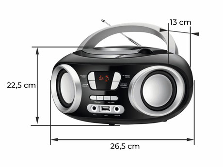 MANTA MM9310BT CHILLI radijski sprejemnik, FM Radio, Bluetooth 5.1, žično / brezžično delovanje, LCD zaslon, gumbi za upravljanje, ročaj za prenašanje , USB / AUX / Audio-in, črno srebrn