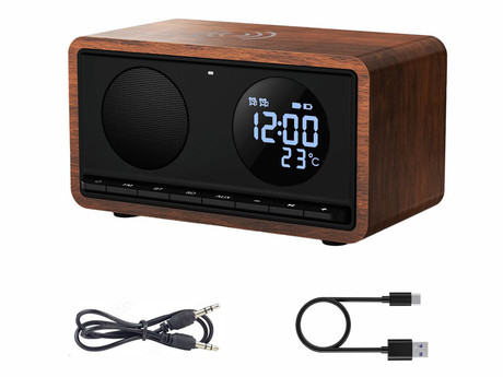 MANTA RDI912 RIMINI radijski sprejemnik / ura / budilka / brezžični polnilec, 5v1, FM Radio, Bluetooth 5.1, polnilna baterija, microSD / AUX / USB Type-C, črn (Velvet Black)