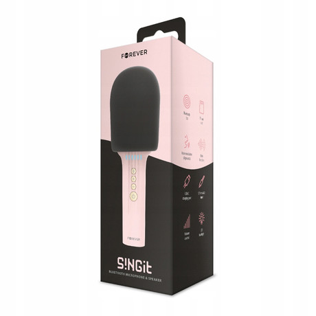 FOREVER SING IT BMS-500 mikrofon & zvočnik, KARAOKE, Bluetooth, microSD, AUX, modulacija glasu, funkcija ECHO odmevanja, LED osvetlitev, roza (Pink)