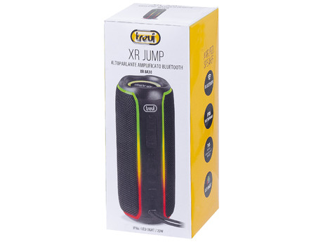 TREVI Bluetooth zvočnik XR JUMP 8A30, 20W RMS, Bluetooth, RGB LED osvetlitev, IPX6 vodoodpornost, funkcija TWS, polnilna baterija, microSD / USB / AUX, mikrofon, USB Type-C, črn