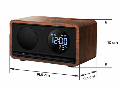 MANTA RDI912 RIMINI radijski sprejemnik / ura / budilka / brezžični polnilec, 5v1, FM Radio, Bluetooth 5.1, polnilna baterija, microSD / AUX / USB Type-C, črn (Velvet Black)