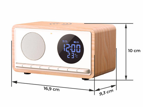 MANTA RDI912 RIMINI radijski sprejemnik / ura / budilka / brezžični polnilec, 5v1, FM Radio, Bluetooth 5.1, polnilna baterija, microSD / AUX / USB Type-C, bel (Arctic White)